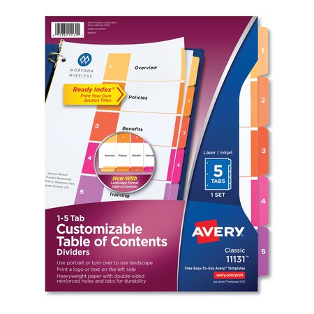 AVERY DENNISON Table of Contents Dividers, 5-Tab, Ltr, PK5 11131